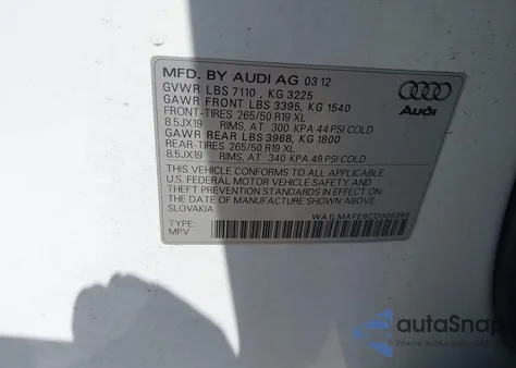 2012 Audi Q7 3.0 Tdi Premium z USA, uszkodzony, nr VIN WA1LMAFE8CD008395